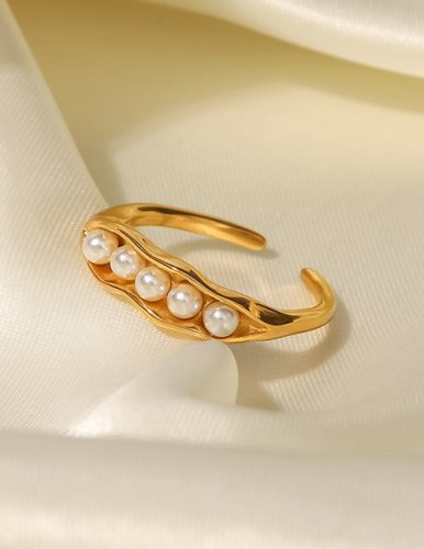 Prsten s perlami ocelový zlatý