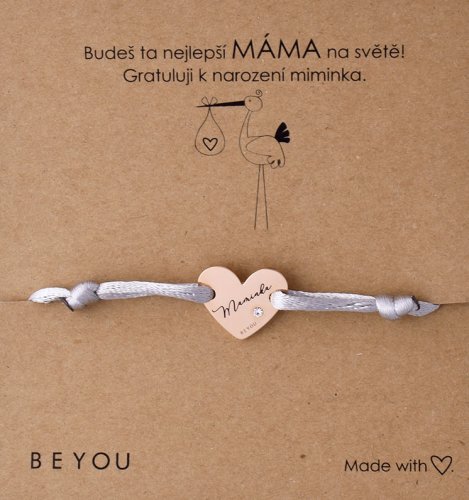 Dárková karta Pro budoucí maminku + náramek na saténové šňůrce s růžově zlatým srdíčkem