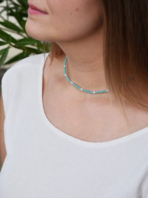 Choker s perlami a korálky tyrkysový
