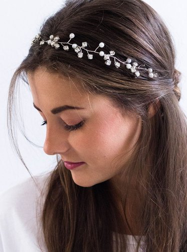 Svatební čelenka do vlasů Lissy s perličkami a kamínky stříbrná