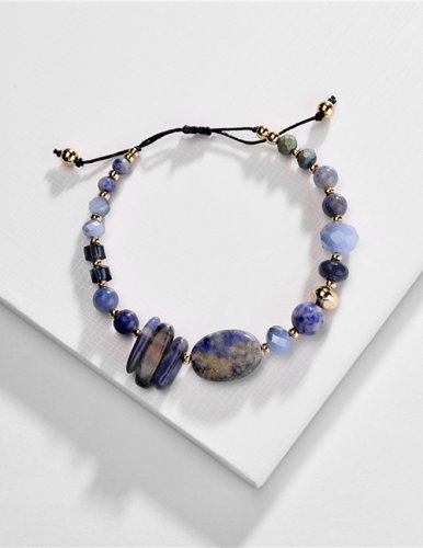 Náramek s krystalovými korálky a kameny stahovací modrý