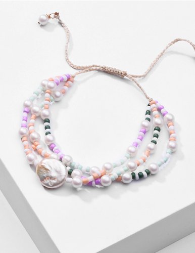 Náramek s perletí a korálky třívrstvý barevný