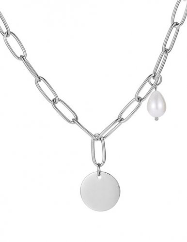 Náhrdelník Circle s perlou ocelový